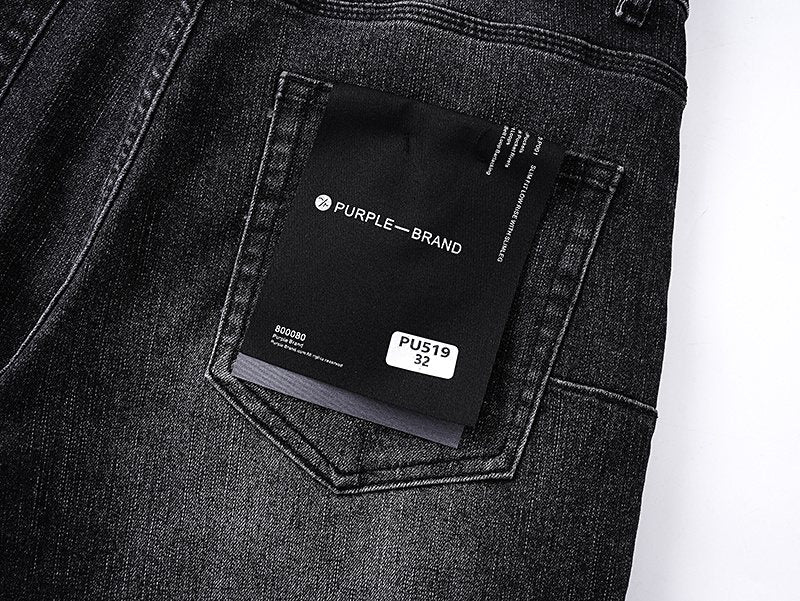 Purple Brand Black Wash Distressed Denim Shorts — detail