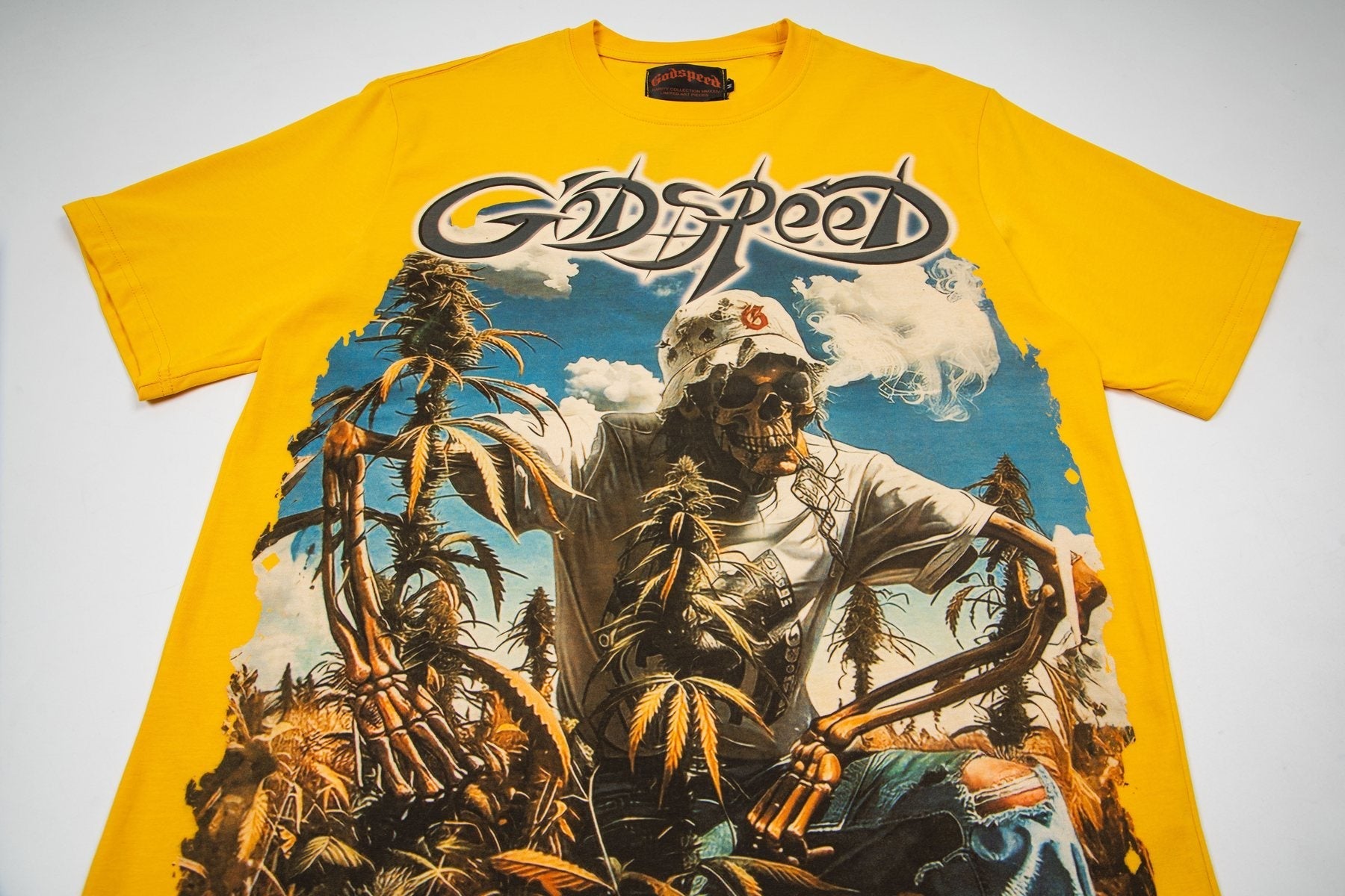Godspeed It's Legalized Skeleton Palm Graphic T-Shirt — detail