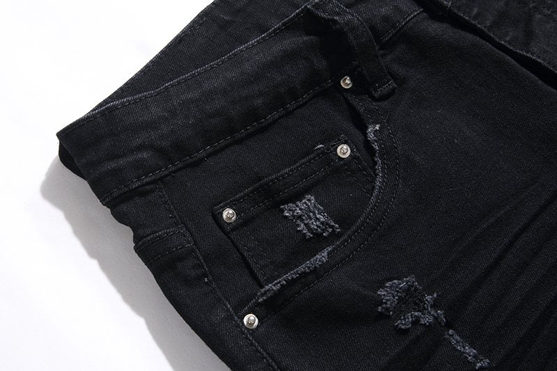 AMIRI Black Distressed Moto Panel Jeans — detail